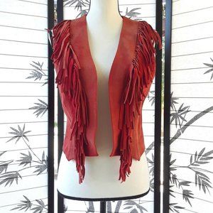RARE Vintage 1970s Red Sun Faded Suede Fringe Vest Jacket